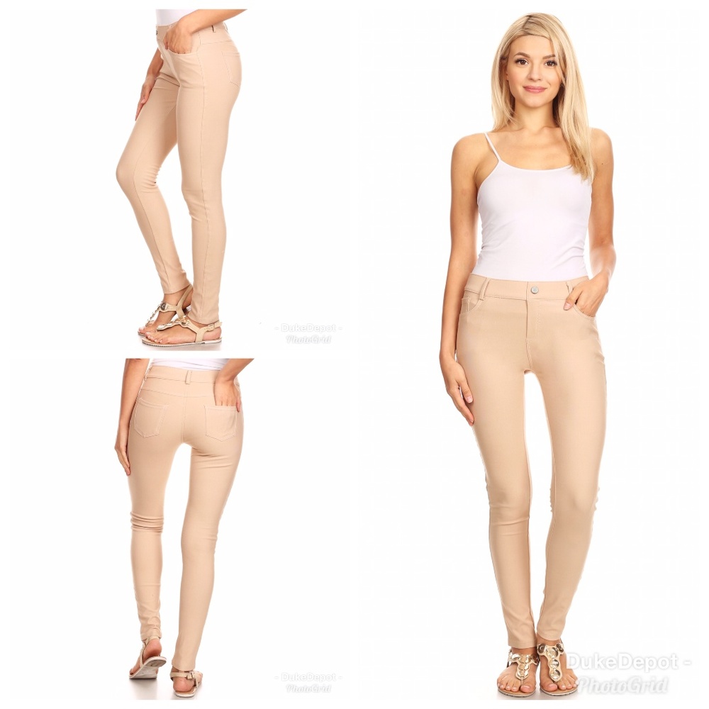 Yelete 5-Pocket Skinny Jeggings Camel Cotton Blend